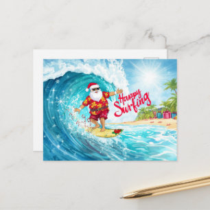 Surfing Christmas with SANTA CLAUS Postcard