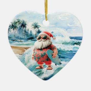 Surfing Christmas with Santa Claus surfer  Ceramic Ornament