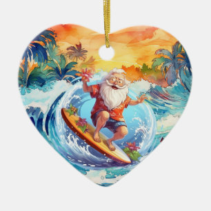 Surfing Christmas with Santa Claus surfer  Ceramic Ornament
