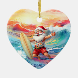 Surfing Christmas with Santa Claus surfer  Ceramic Ornament