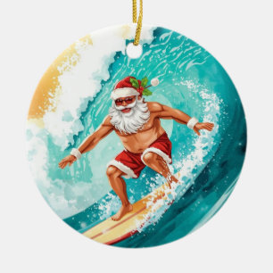 Surfing Christmas with Santa Claus surfer  Ceramic Ornament