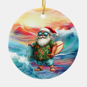 Surfing Christmas with Santa Claus surfer  Ceramic Ornament