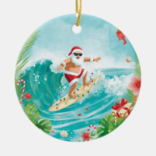 Surfing Christmas with Santa Claus surfer  Ceramic Ornament