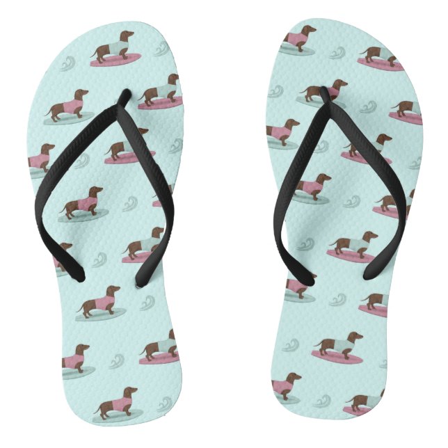 Surfing Dachshunds Flip Flops (Footbed)