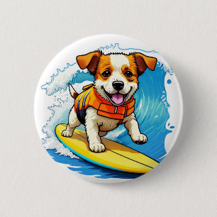 Surfing Dog 2 Inch Round Button