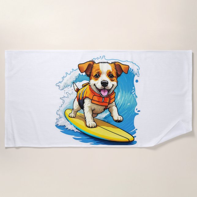 Surfing Dog Beach Towel (Front)
