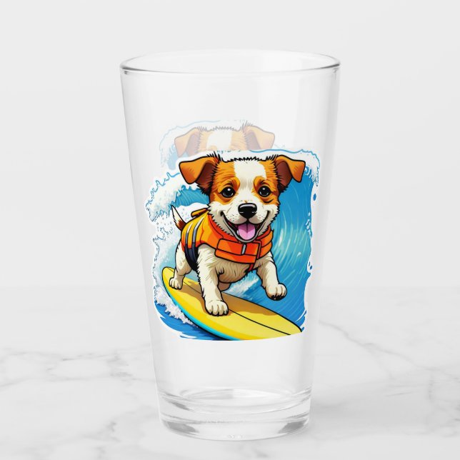 Surfing Dog Glass (Front)
