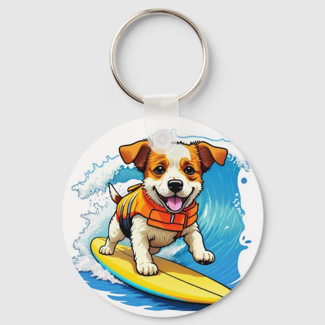 Surfing Dog Keychain (Front)