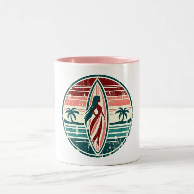 "Surfing Dreams : Hot Girl and Surfboard" Mug (Center)
