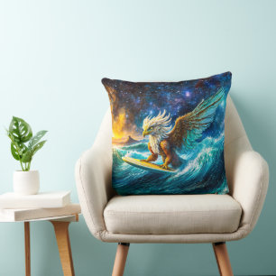Surfing Eagle Design by Rich AMeN Gill Throw Pillow
