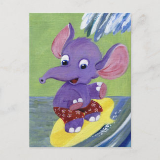 Surfing Elephant Postcard