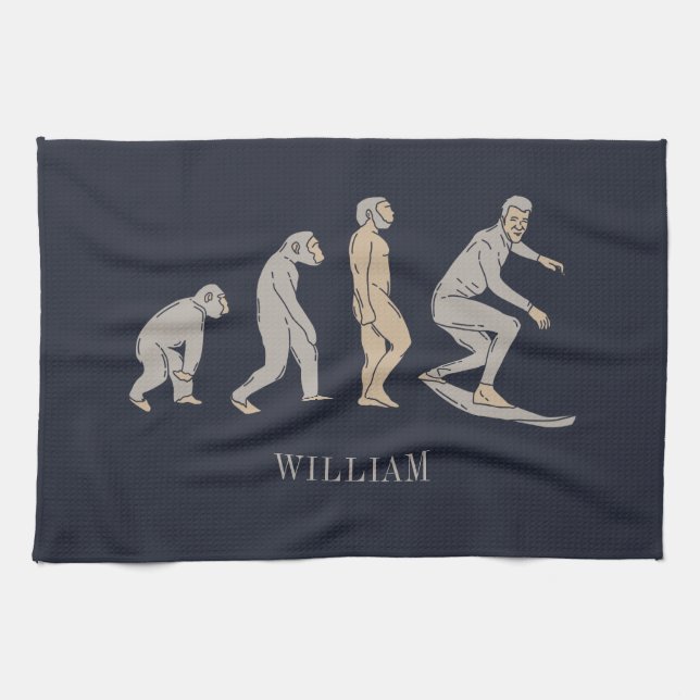 Surfing Evolution Surfboard Beach Sports Kitchen Towel (Horizontal)