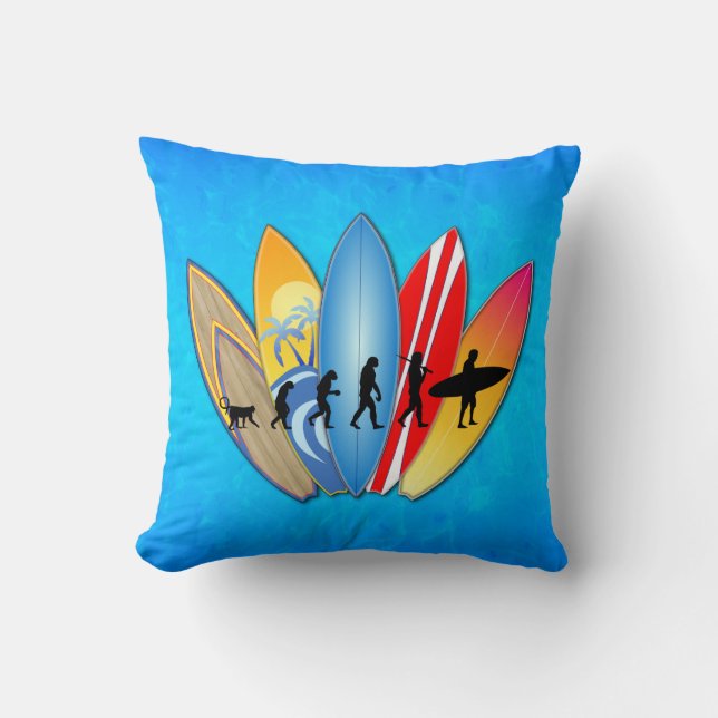 Surfing Evolution Throw Pillow (Front)