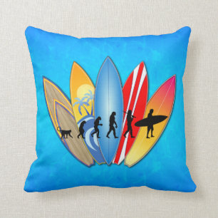 Surfing Evolution Throw Pillow