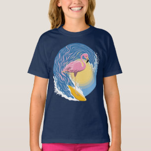 Surfing Flamingo Graphic Illustration T-Shirt