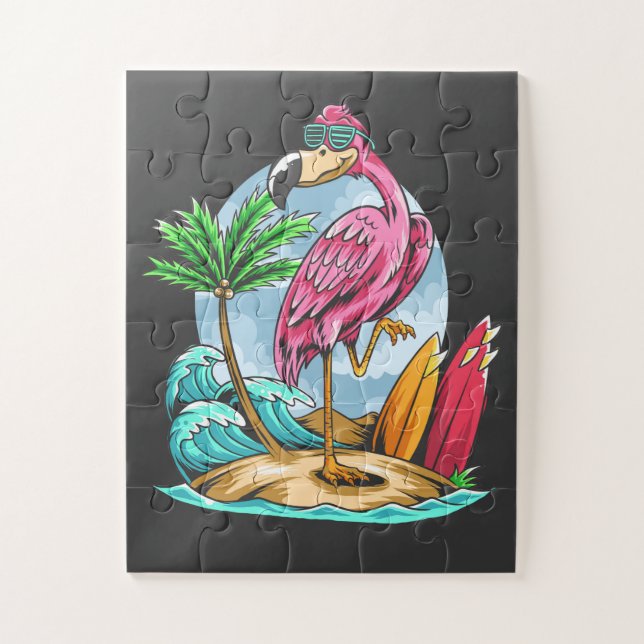 Surfing Flamingo Jigsaw Puzzle (Vertical)