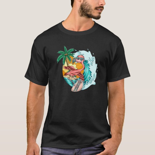 Surfing Flamingo Surfer Surfboarding The Waves  1 T-Shirt (Front)