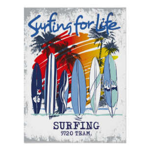 Surfing for Life Poster – Vibrant Retro Surf Art