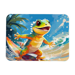 Surfing Gecko Riding The Waves Magnet