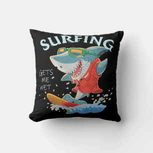 Surfing Gets Me Wet Funny Shark Gifts Throw Pillow