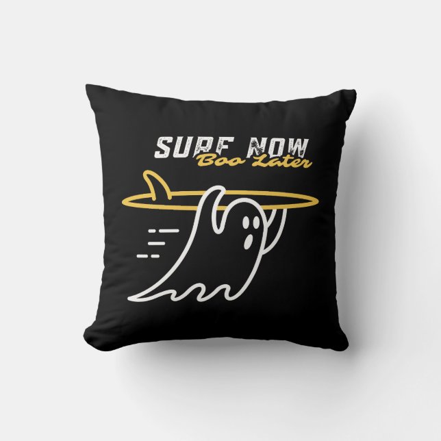 Surfing Ghost Throw Pillow (Front)