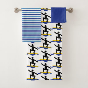Surfing gifts, surfer on his surfboard custom bath towel set