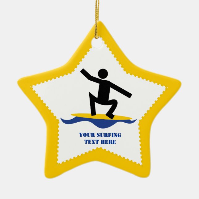 Surfing gifts, surfer on his surfboard custom ceramic ornament (Front)