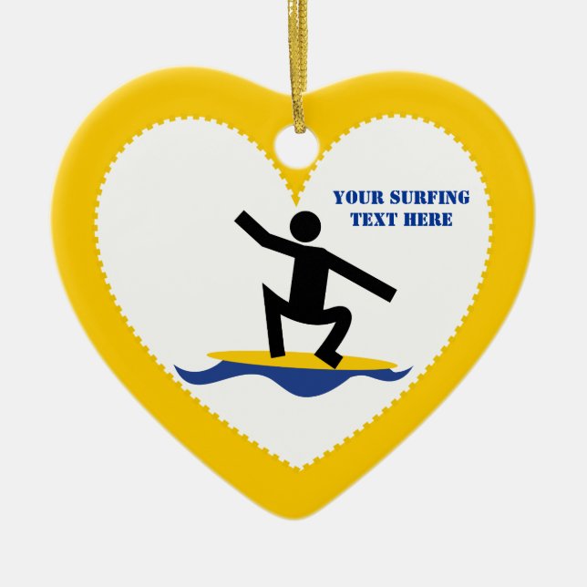 Surfing gifts, surfer on his surfboard custom ceramic ornament (Front)