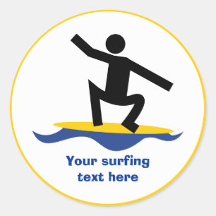 Surfing gifts, surfer on his surfboard custom classic round sticker