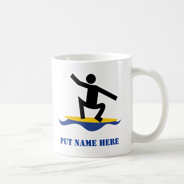 Surfing gifts, surfer on his surfboard custom coffee mug (Right)