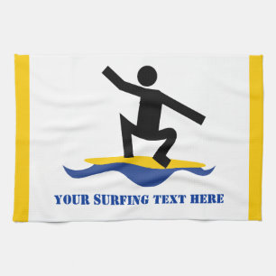 Surfing gifts, surfer on his surfboard custom kitchen towel
