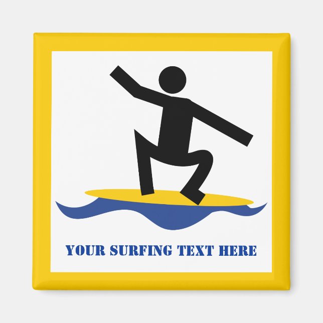 Surfing gifts, surfer on his surfboard custom magnet (Front)