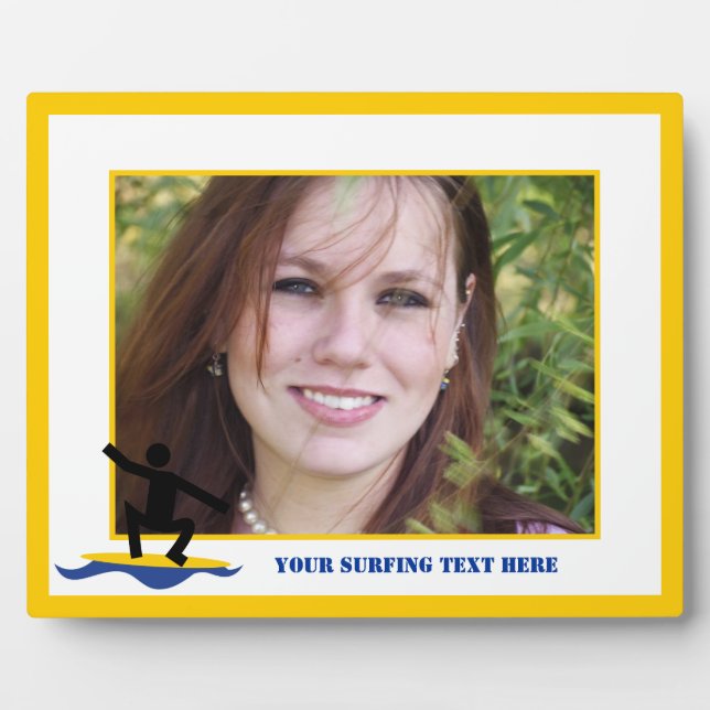 Surfing gifts, surfer on his surfboard custom plaque (Front)