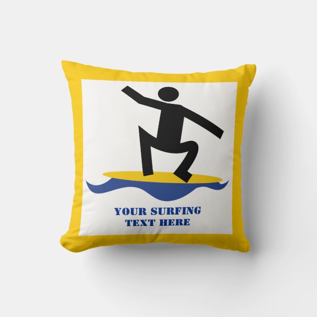 Surfing gifts, surfer on his surfboard custom throw pillow (Front)