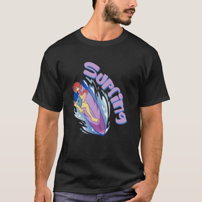 Surfing Girl Ocean Waves Surfboard Surfer T-Shirt (Front)