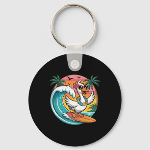 Surfing Goose Retro Hawaiian Summer Vibes Beach De Keychain