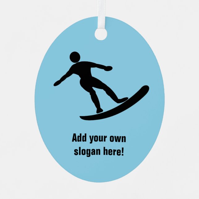 Surfing Guy on Board - customize with name / text Metal Ornament (Front)