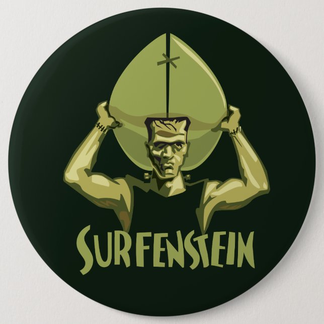 Surfing Halloween Frankenstein 6 Inch Round Button (Front)