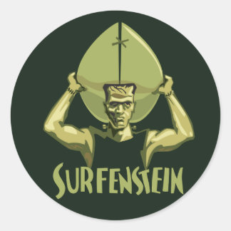 Surfing Halloween Frankenstein Classic Round Sticker