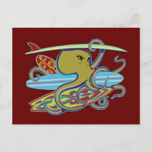 Surfing Halloween Octopus Postcard