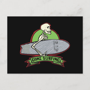 Surfing Halloween Skeleton Postcard