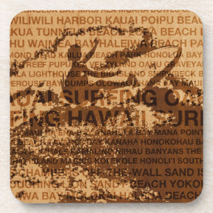 Surfing Hawaii Cutback Faux Wood Coasters