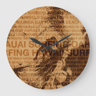 Surfing Hawaii Green Room Faux Wood Clock