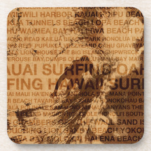 Surfing Hawaii Green Room Faux Wood Coasters