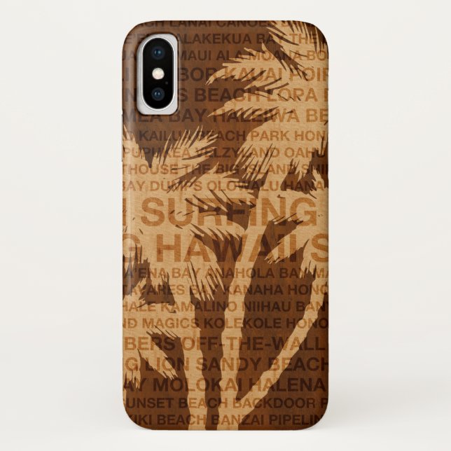 Surfing Hawaii Palm Trees Faux Wood Tropical Case-Mate iPhone Case (Back)