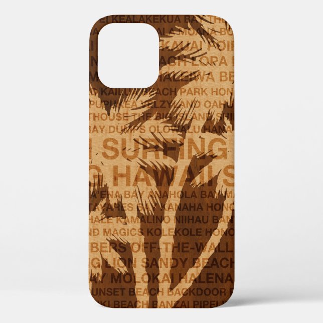 Surfing Hawaii Palm Trees Faux Wood Tropical Case-Mate iPhone Case (Back)