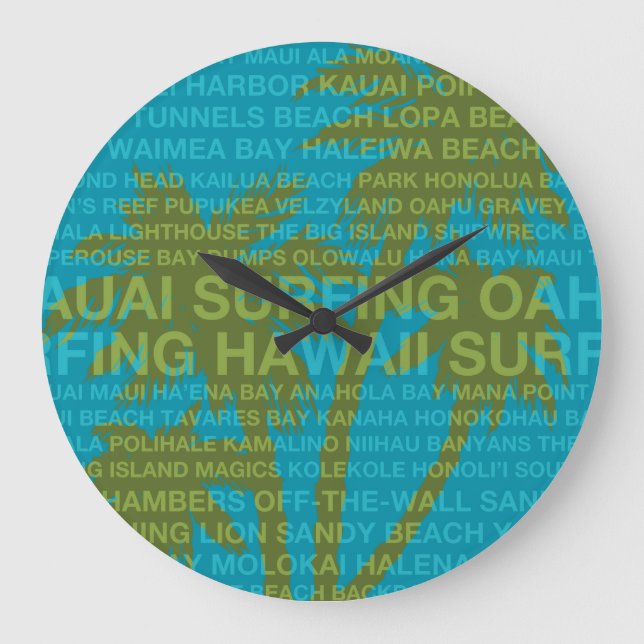 Surfing Hawaii Palm Trees Hawaiian Clock (Front)