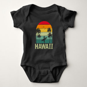 Surfing Hawaii Surfboard Retro Wave Surfer Baby Bodysuit