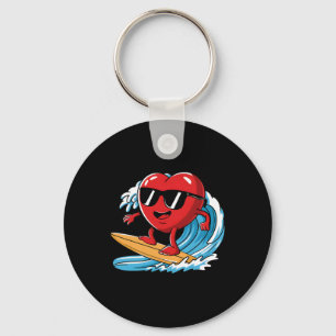 Surfing Heart Riding Surfboard Valentines Day Boys Keychain