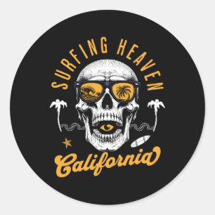 Surfing Heaven Skull Surfer With California Vibes Classic Round Sticker
